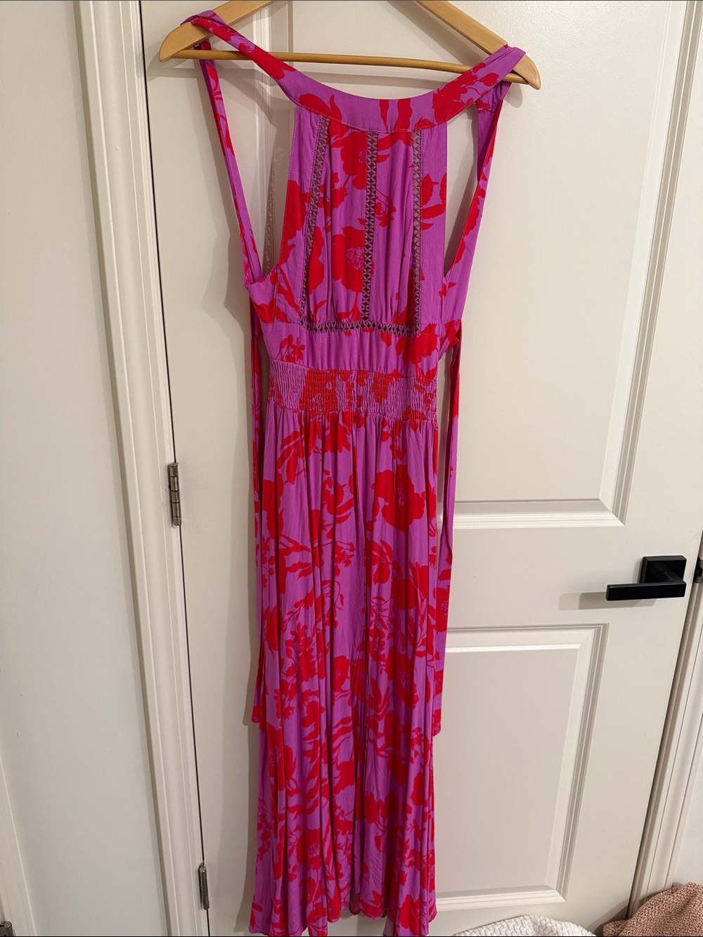 Backless Pink and Red Floral Maxi Dress